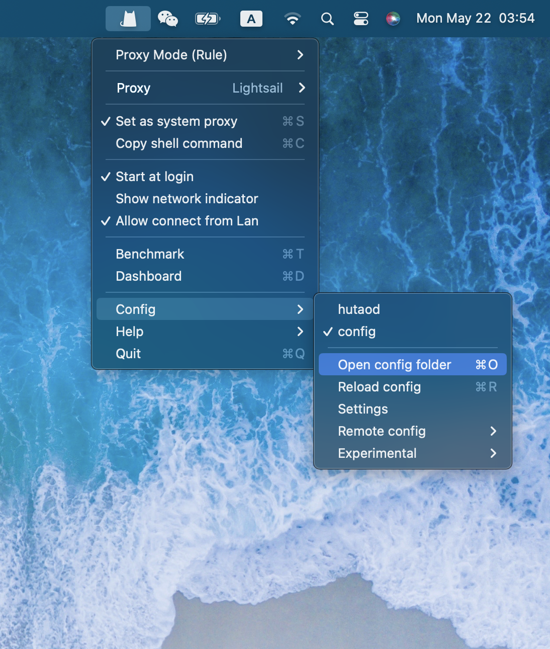 ClashX drop down menu list